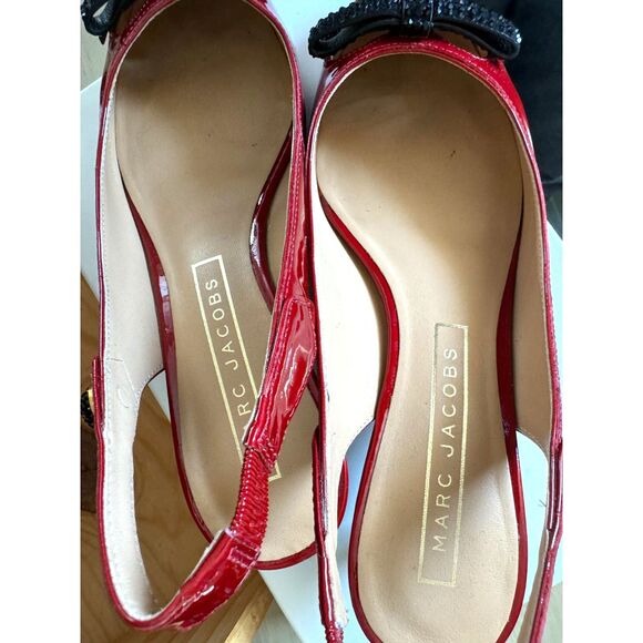Marc Jacobs Red Patent Leather Sling Back Kitten Heels Size EU 37.5 = US 7 - Picture 7 of 15
